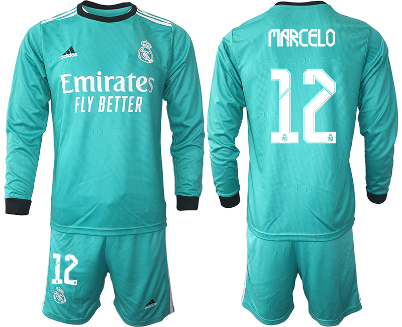 Men 2021-2022 Club Atletico Madrid second away blue Long Sleeve #12 Soccer Jersey